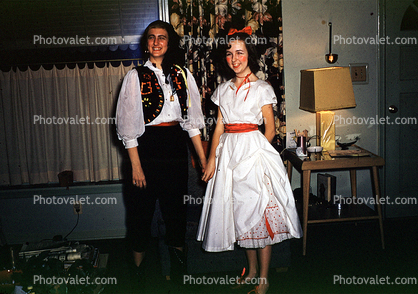 Pirate, pretty lady, dress, half slip, smiles, lamp, 1950s