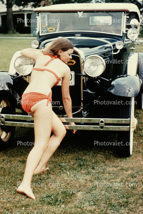 1960s, Bikini Girl pushing car