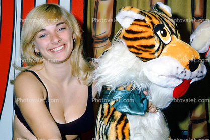 Smiling Blonde with Tiger, Cleavage, 1960s, Pageant