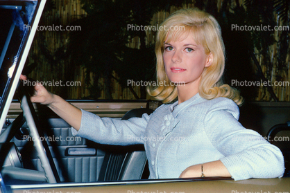 Blonde, woman, female, car, 1960s