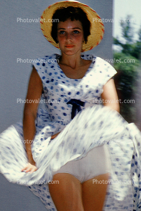 Woman,  Windy, Hat, Windblown Skirt, funhouse