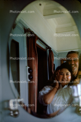 Wife and Husband, mirror, smiles, 1950s