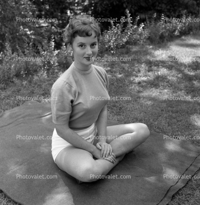 Cute Lady in a Bullet Bra, shorts, 1950s