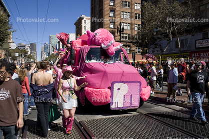 cowgirl, pink truck, Love Fest 2008, Parade, Market Street