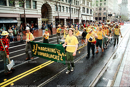 Marching Lumberjacks, Saint Patrick's Parade, down Market Street