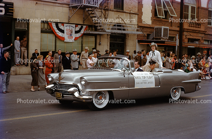 1955 Cadillac Eldorado Convertible, US Air Force Miss Top Flight, girl, Rodeo Parade, San Antonio, February 1955, 1950s