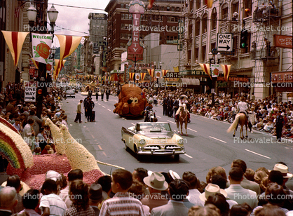 Portland Parade of Roses, Dodge Car, crowds, 1950s