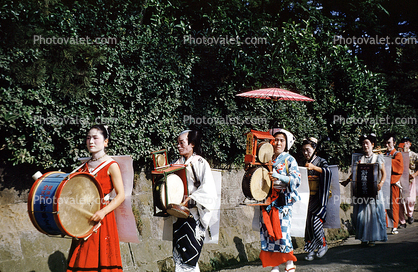 Marching Band, Drums, Kimono, Yokohama, 1950s