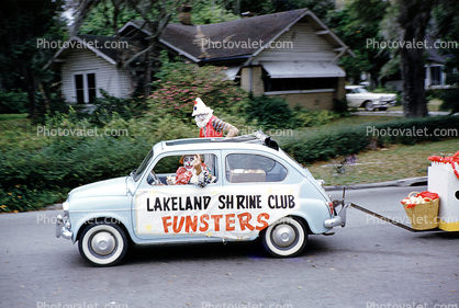 Lakeland Shrine Club Funsters, Minicar, automobile, Car, clown, whitewall tires, 1950s