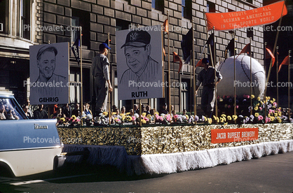 Lou Gehrig, Babe Ruth, Jacob Rupert Brewery, Baseball, German American Parade, New York City, summer, Manhattan, 1959, 1950s