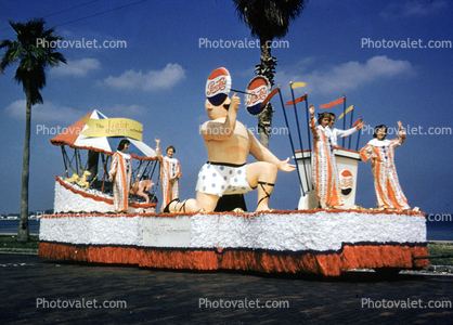 Pepsi-Cola, Barbell, weight lifting, Women in Clown suits, The Light Refresher, Festival of States, Saint Petersburg, Florida, 1950s