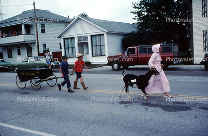 Cowboys, boys, Little Bo-Beep, Goat, Sulfer Springs Sesquicentennial Parade, Tiro-Auburn, Ohio, July 1983, 1980s