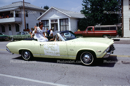 Crawford County Beef Queen Victoria Lyons, Chevy Malibu, Sulfer Springs Sesquicentennial Parade, Tiro-Auburn, Ohio, July 1983, 1980s