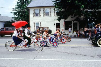 Patriotic Stingray Bicycles, Bicycle built for two, Sulfer Springs Sesquicentennial Parade, Tiro-Auburn, Ohio, July 1983, 1980s
