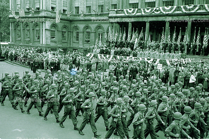 Soldiers Marching, General Douglas A MacArthur, Parade, New York City, April 20, 1951, 1950s