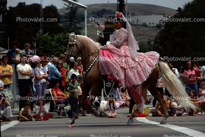 Mexican Costume, woman on horseback, May 1977, 1970s