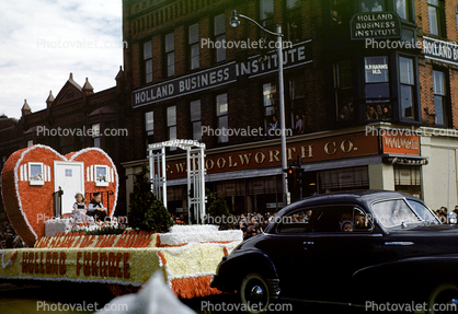 Holland Furnace Float, Car, Heart, Parade in Holland Michigan, 1950s