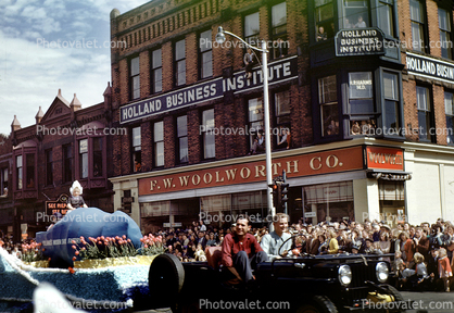 Car, Heart Float, FW Woolworth, Parade in Holland Michigan, Jeep, 1950s