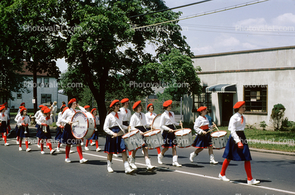 Marching Drum Band, Girls, Red Beret, socks, June 1965, 1960s