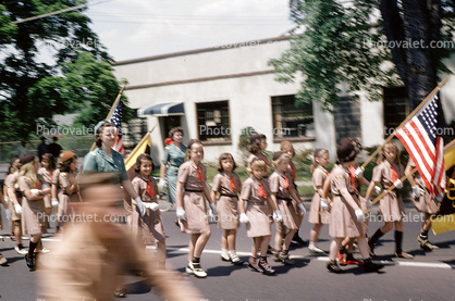 Brownies Marching, Color Guard, June 1965, 1960s