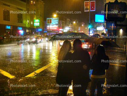 Umbrellas in the Rain, Broadway, North-Beach