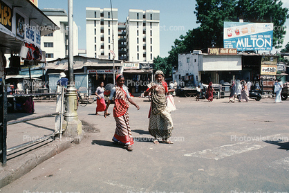 buildings, stores, woman, street, Ahmadabad