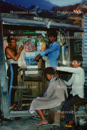 Barber, Haircutting,  along the Road in the Himalayas, Araniko Highway