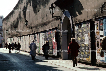 Sidewalk, people walking, building, wallart, Prague