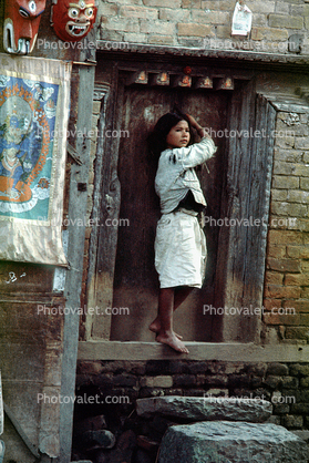 Woman, Teen, Doorway, Kathmandu