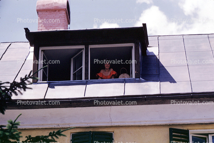 Window, Home, Roof, Chimney, Woman