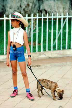 Girl with a Hat, Girl Walking her Dog, El Tule, Oaxaca, Mexico