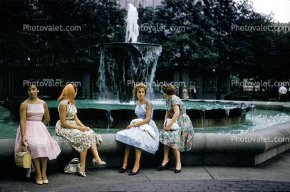 Women at Water Fountain, aquatics, February 1961, 1960s
