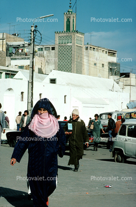 Woman, Walking, Burka, Casablanca, December 1978, 1970s