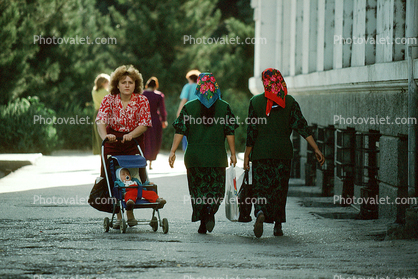 Stroller, Woman, pram, pushcart, infant, baby, Samarkand, Uzbekistan