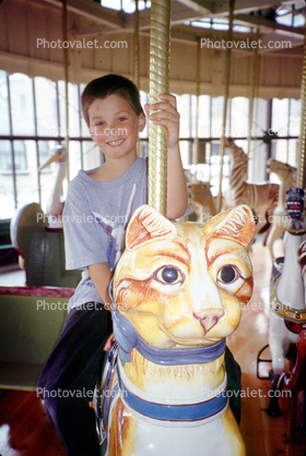 Kitty Cat, Boy smiling, Carousel, Merry-Go-Round
