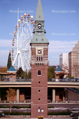 Ferris Wheel, campanile, clock tower, Kurishike, Japan