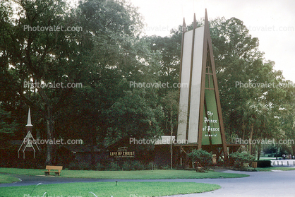 The Prince of Peace Memorial, A-Frame, trees, 1973