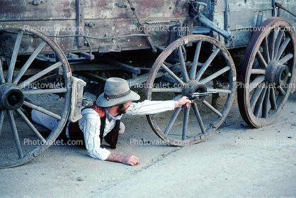 Cowboy Shooting, Shootout, hat, wagon wheel, pistol, man, male
