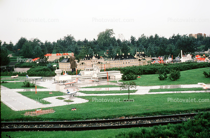 Miniature park, runway, rails, buildings, Europe, August 1974