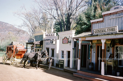Old Time Western Town, Stage Coach, General Store, Land of Make Believe Park, Hope Township, New Jersey, October 1964, 1960s, March 1961