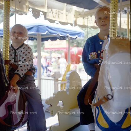 Carousel, Horses, Girls, Sisters, Merry-Go-Round, 1960s