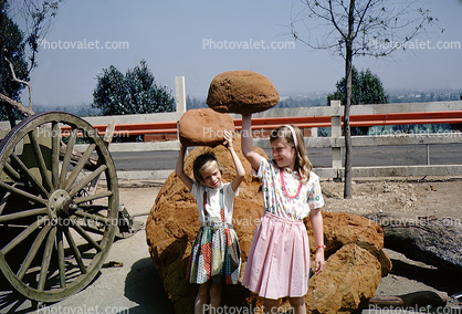 Girls Holding up Movie Rocks, special effects, July 1958