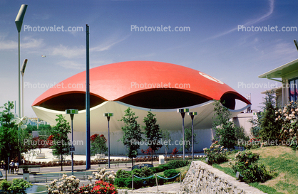 Traveler's Insurance Pavilion, Building, Red Umbrella Dome, New York Worlds Fair, 1964, 1960s