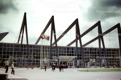 unique building, truss, buttress, Brussels, Belgium, 1958, 1950s