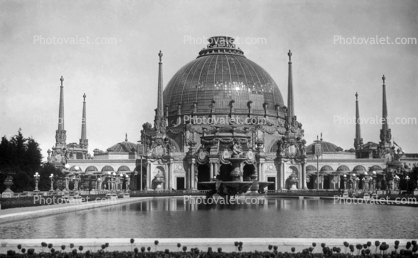 Glass Dome of the Palace of Horticulture, PPIE, Pond, Spikes, Building