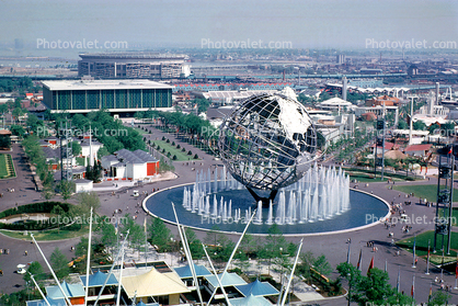 Water Fountain, aquatics, Unisphere, buildings, pavilion, New York Worlds Fair, 1964, 1960s