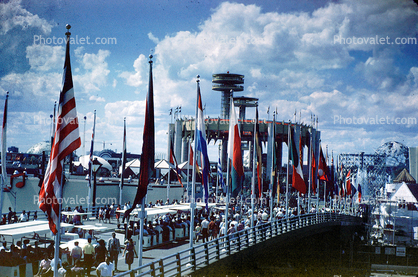 Bridge, Tram, crowds, people, New York World's Fair, 1964