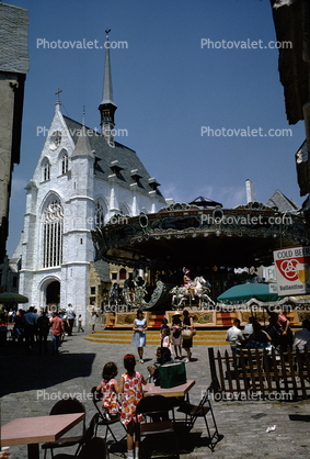 Belgian Village, Cathedral, Merry-Go-Round, carousel, girls