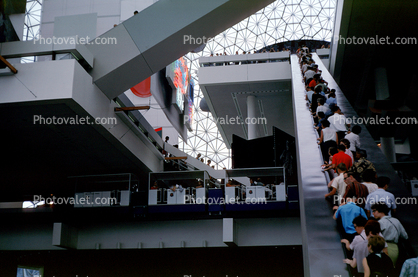 People, Crowds, Long Escalator, United States Pavilion, Geodesic Dome