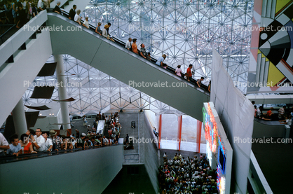 People, Crowds, Long Escalator, maze, United States Pavilion, Geodesic Dome